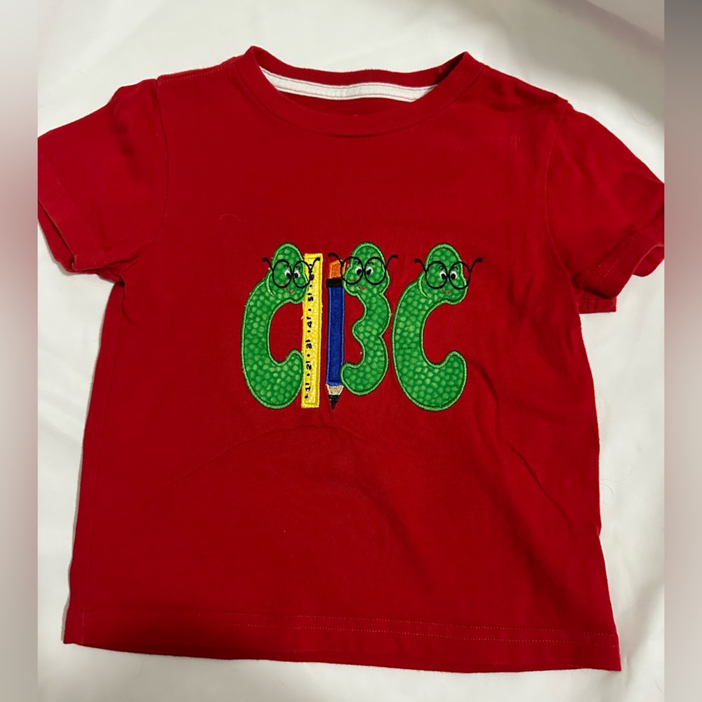 Custom Appliqué Shirt ABC School book worm 3t excellent condition